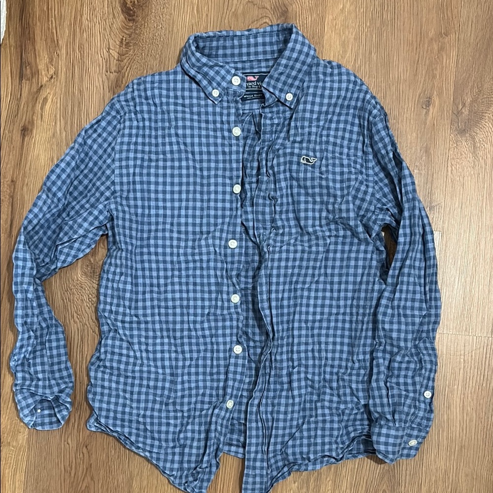 Vineyard Vines Boys Blue Checkered Button-Up Shirt